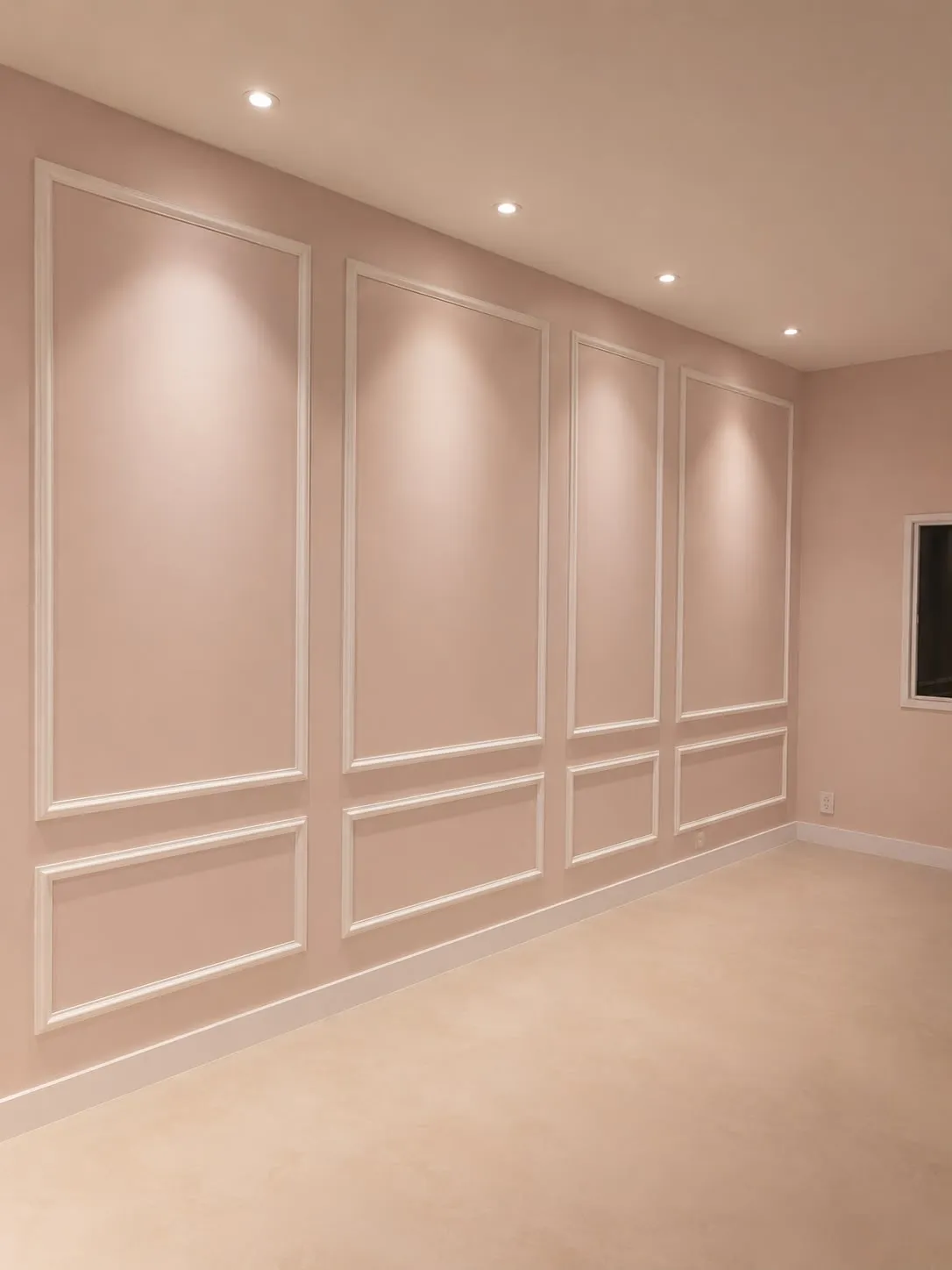 Kamer met wandpanelen in lichte tint en inbouwspots